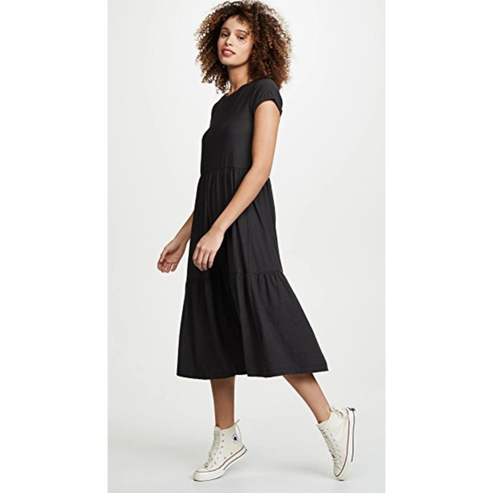 NATION LTD Roman Cotton Tiered T-shirt Dress Sz XS Washed Black - Picture 3 of 15